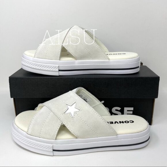 🔥HOT SALE🔥 Converse One Star Womens Size Sandal Slip Suede Egret 564144C - Picture 1 of 7